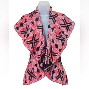 New Directions ND Cardigan Sleeveless Sweater Shawl Open Aztec Western Size PL